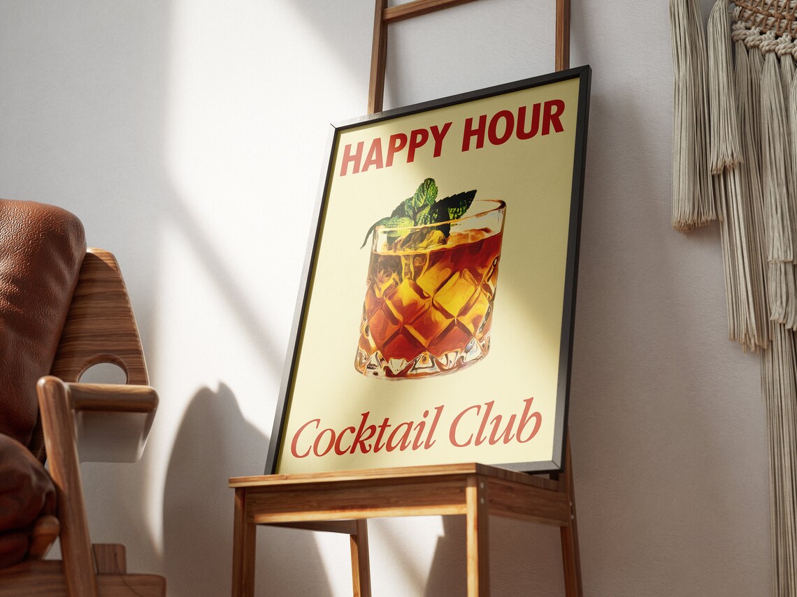 Happy Hour Cocktail Club Retro Whiskey Drink Bar Decor Poster - Image 2