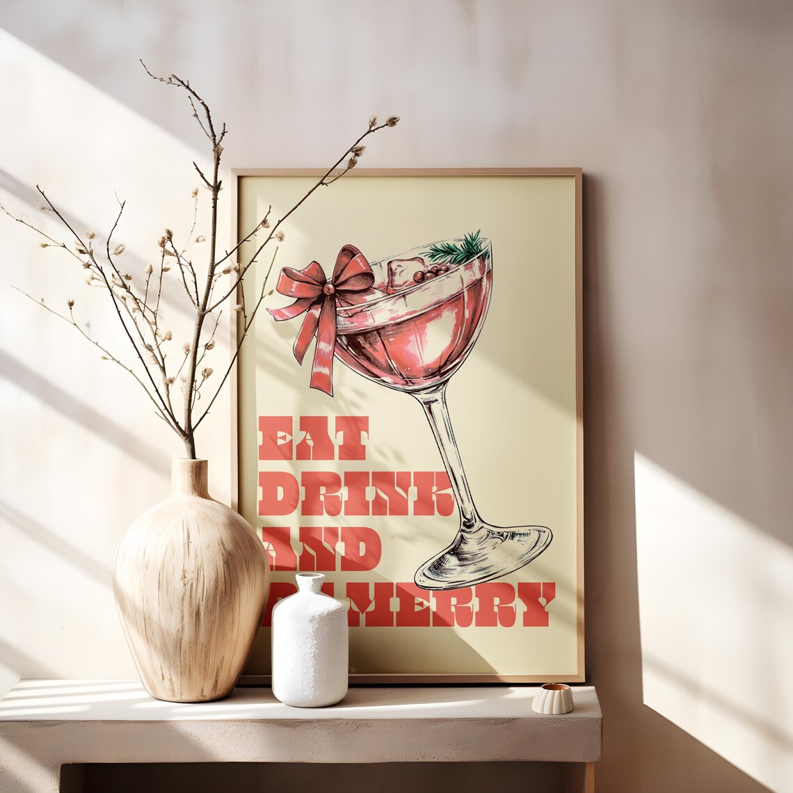 Eat Drink and Be Merry Red Christmas Cocktail Party Decor Poster - Image 3
