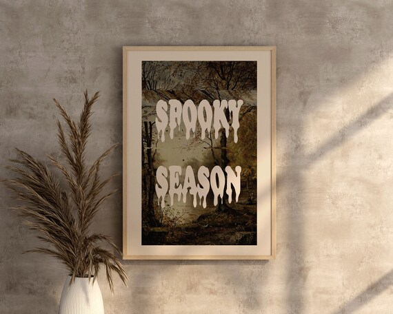 Spooky Season Dripping Letters Dark Autumn Forest Halloween Poster