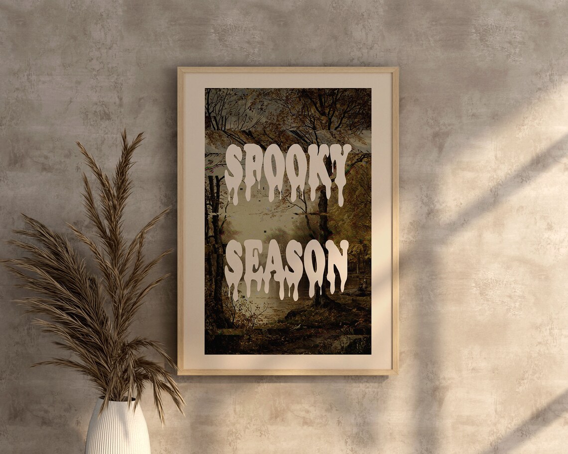 Spooky Season Dripping Letters Dark Autumn Forest Halloween Poster