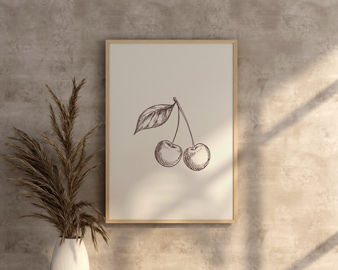 Cherries Sketch Vintage Fruit Illustration Bar Cart Kitchen Decor Poster - Image 2