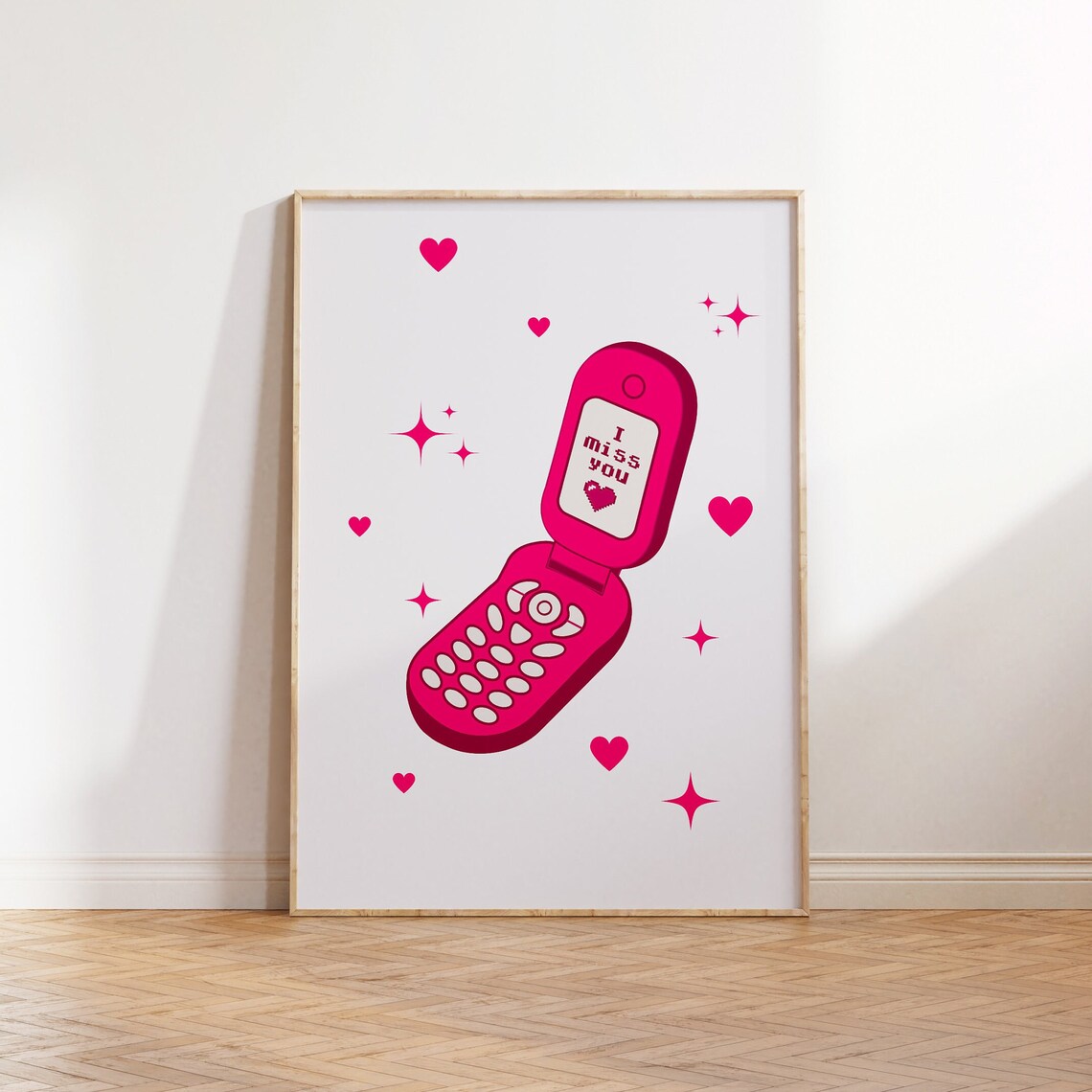 I Miss You Pink Flip Phone Y2K Retro Nostalgic Valentines Poster