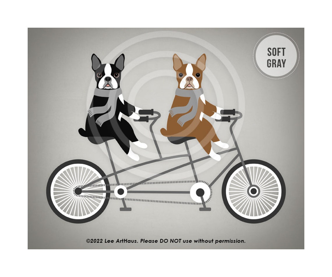 Two Boston Terriers Tandem Bicycle Ride Scarves Vintage Dog Poster - Image 3