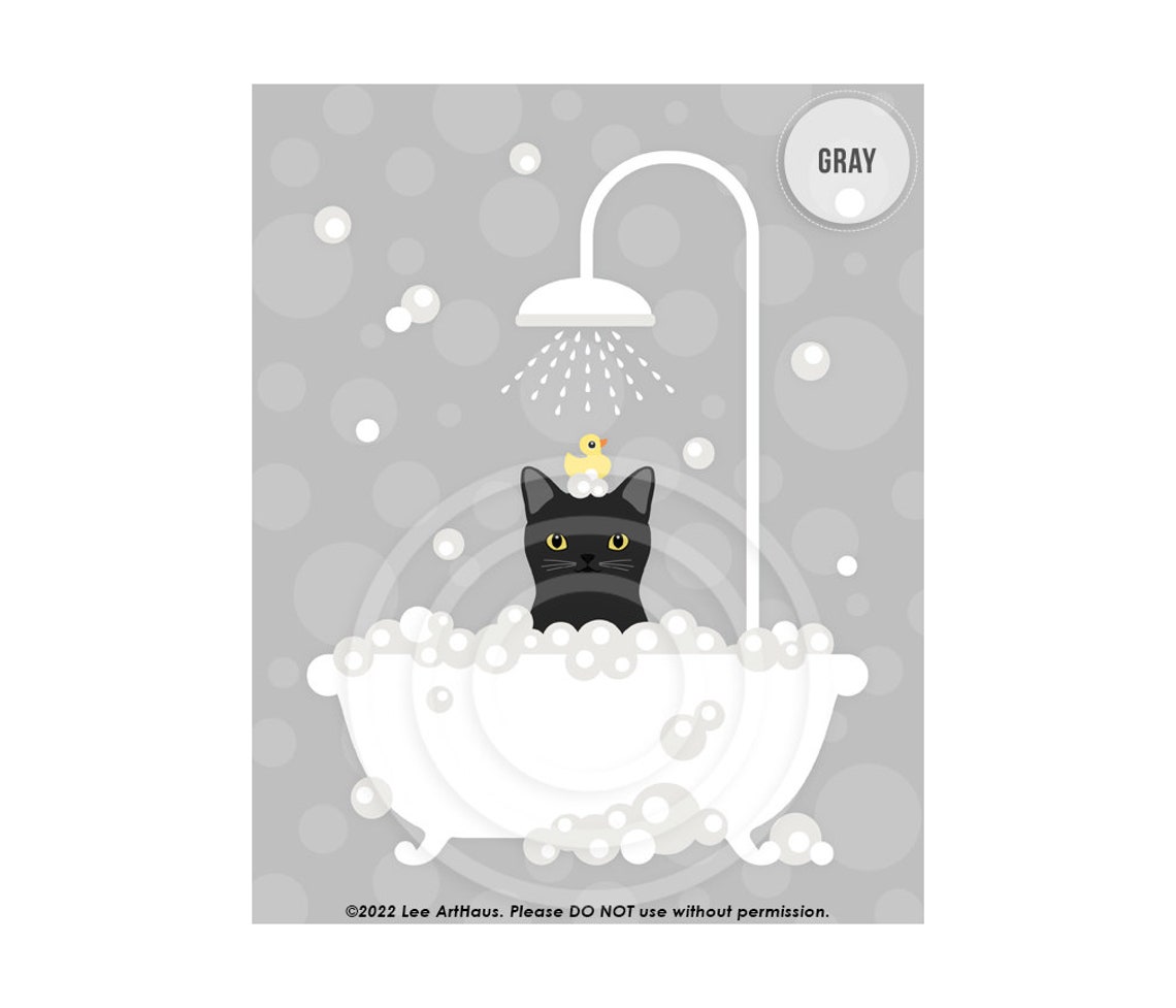 Black Cat Bubble Bath Clawfoot Tub Rubber Duck Cute Kitten Poster