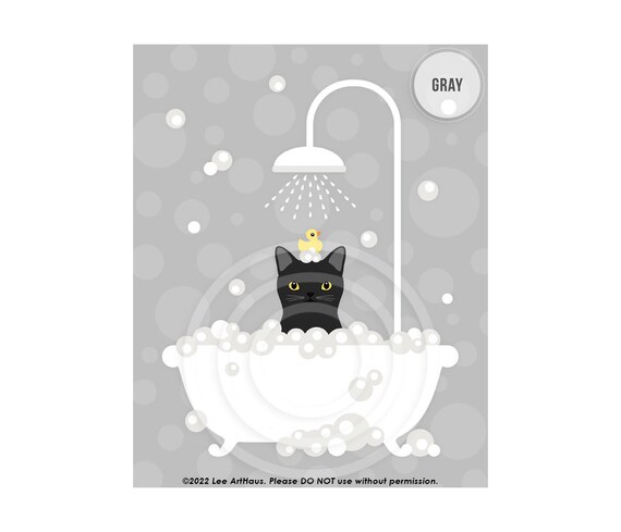 Black Cat Bubble Bath Clawfoot Tub Rubber Duck Cute Kitten Poster