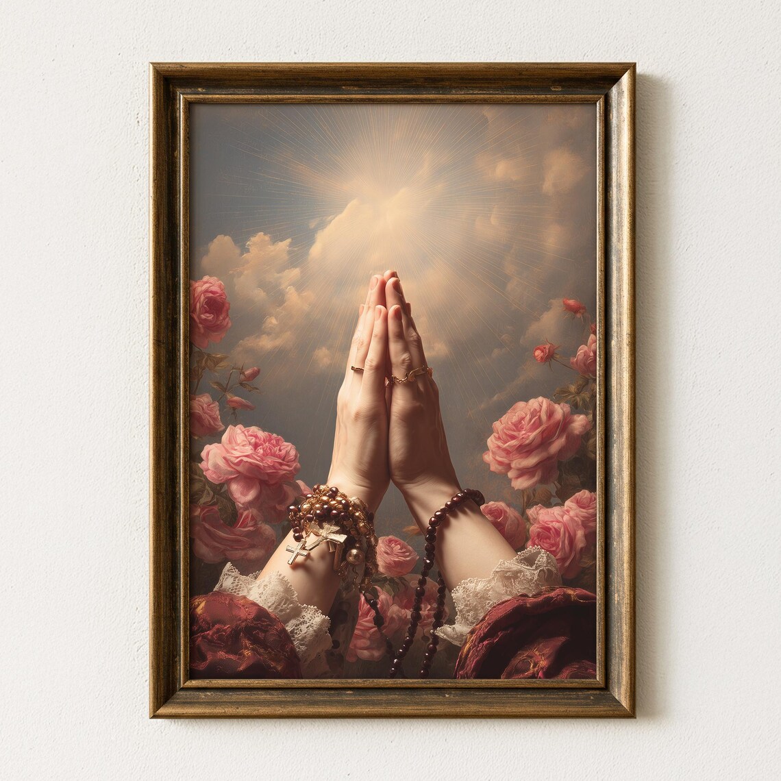 Victorian Prayer Hands Art Print, Baroque Religious