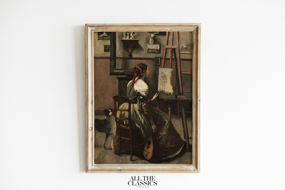 Jean Baptiste Camille Corot Woman Seated Before An Easel Poster