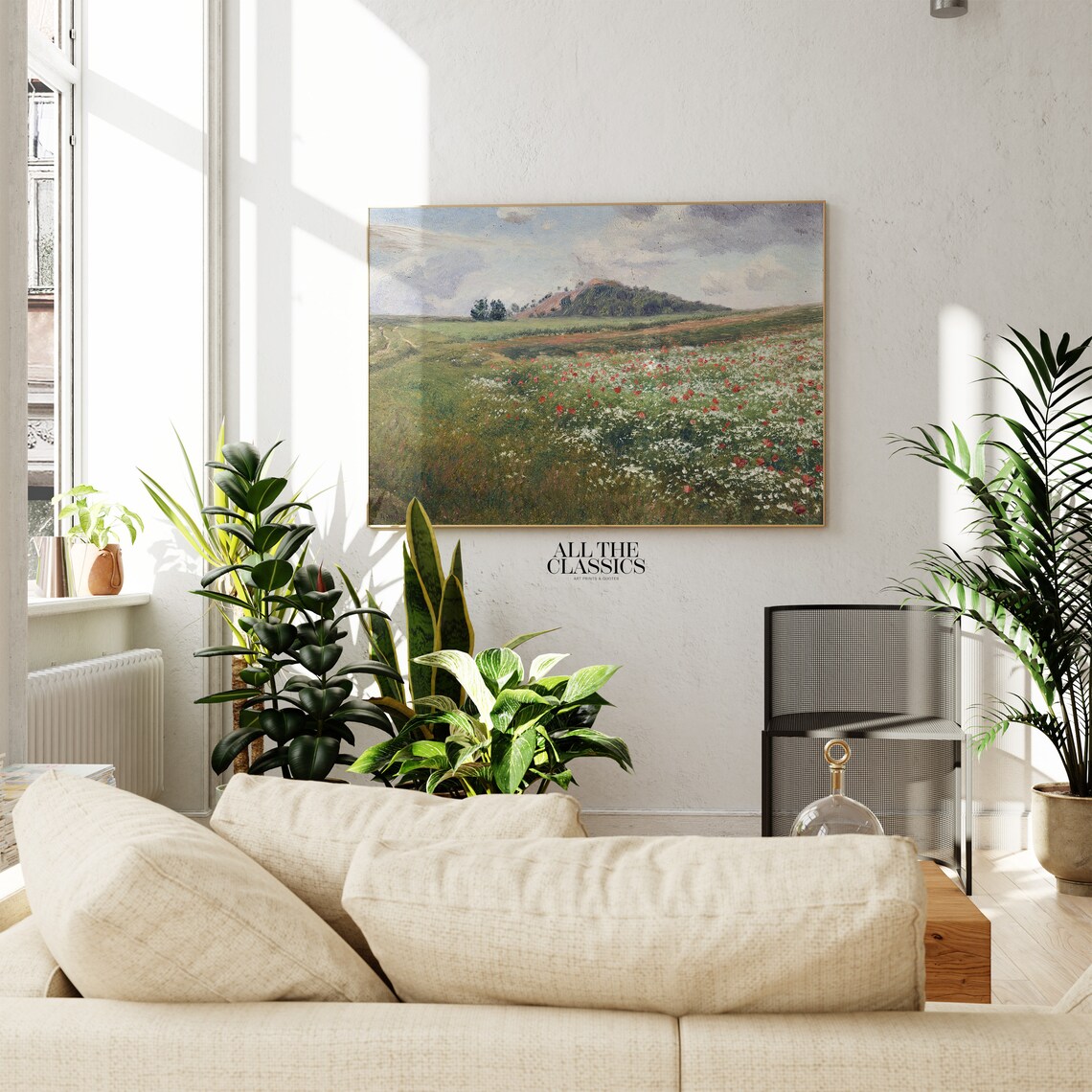Red Poppy Meadow With White Wildflowers Vintage Landscape Poster - Image 3