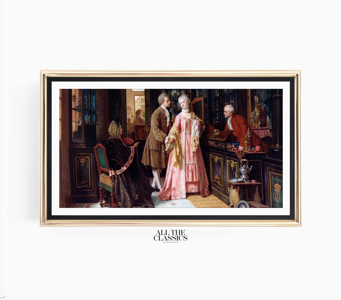 Elegant Couple in Antique Shop Classical Oil Painting Poster - Image 3