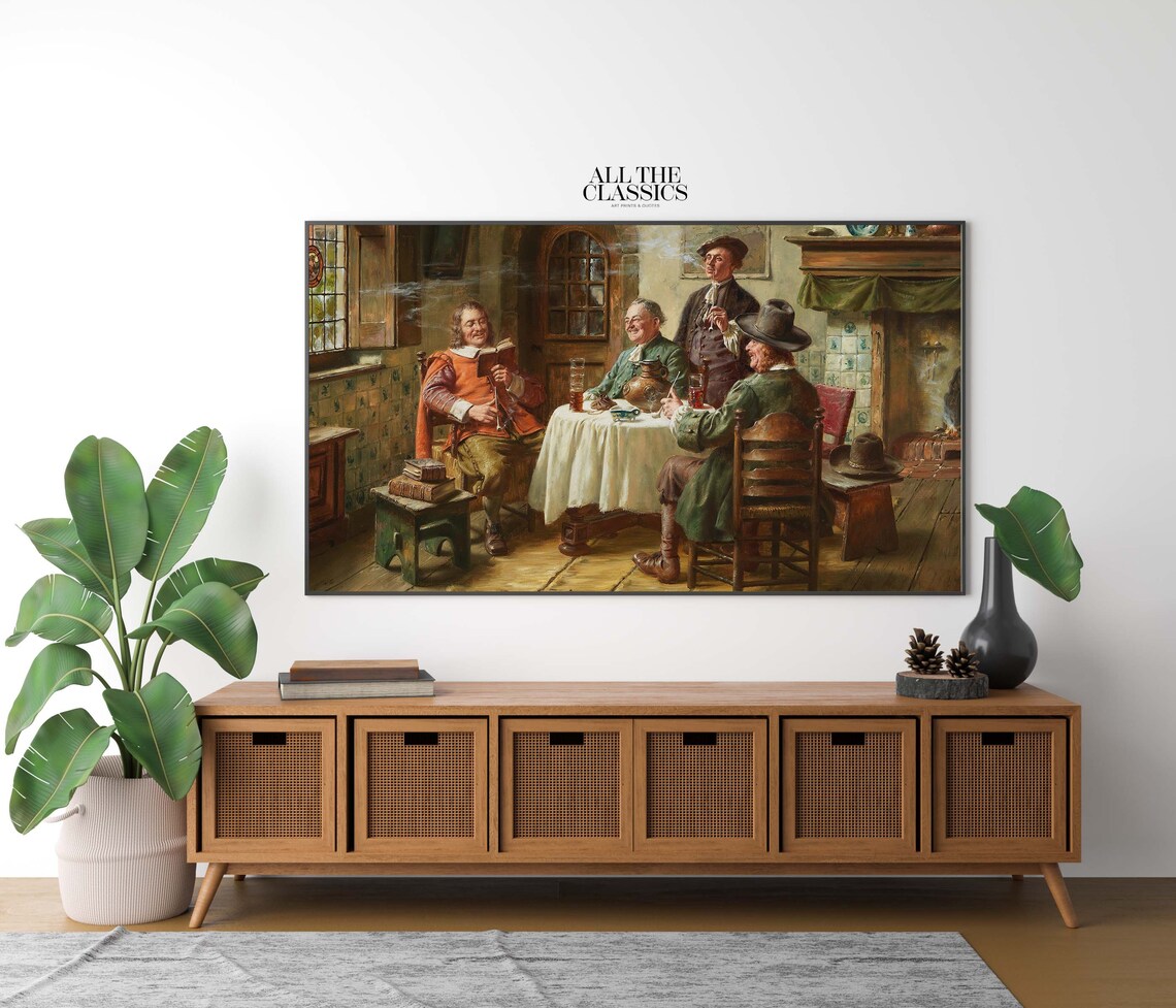 Dutch Tavern Friends Reading and Smoking Pipes Classic Poster - Image 2