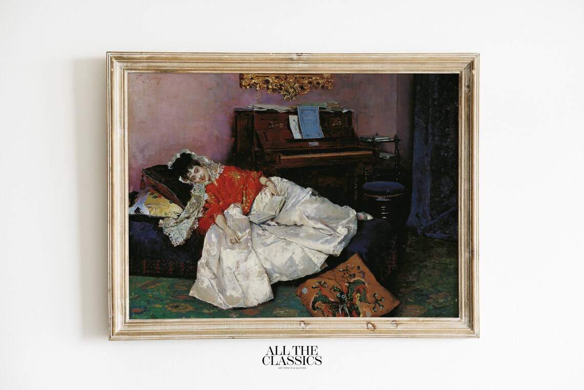 Raimundo De Madrazo The Reading Aline Masson Reclining Lady Piano Art Poster