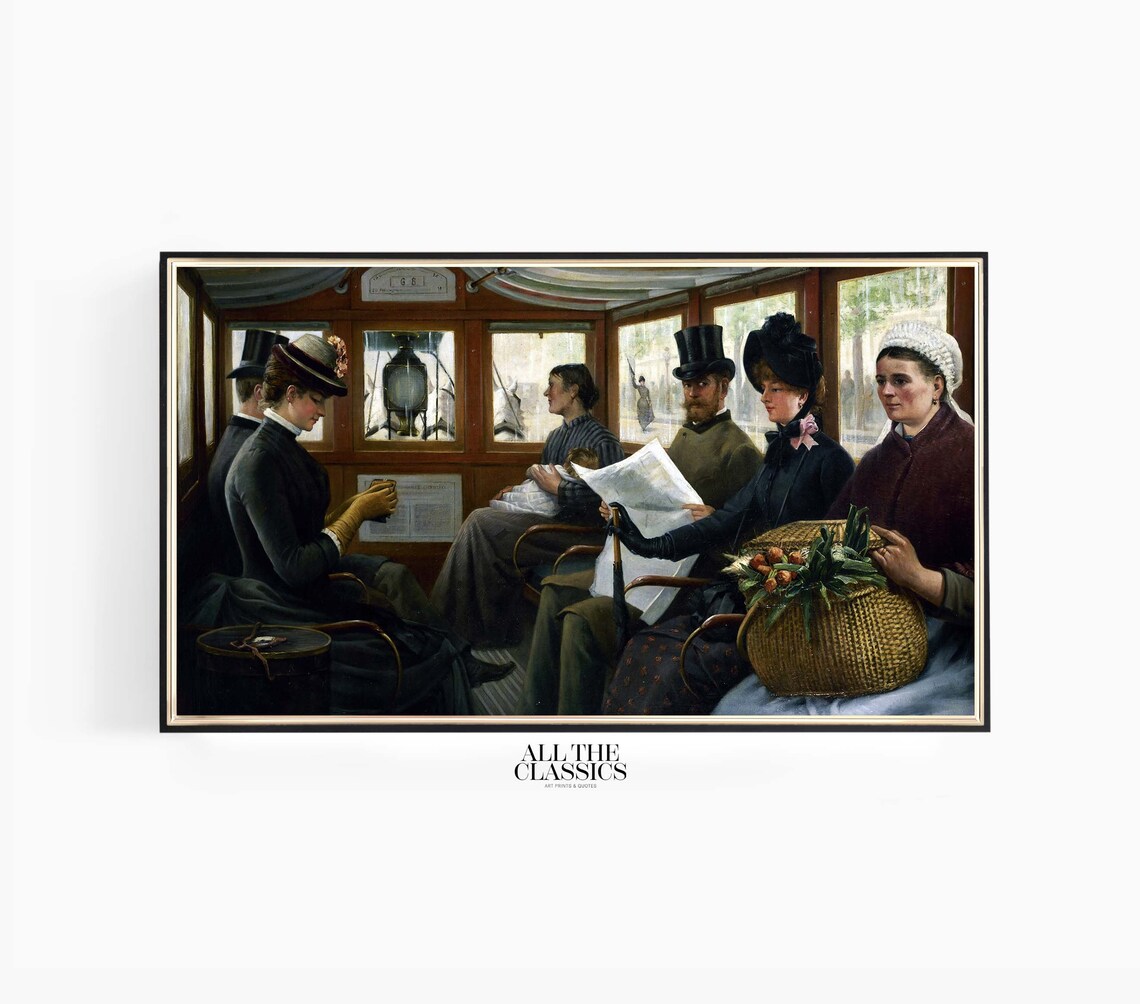 Dans LOmnibus Horse Omnibus Interior Vintage French Painting Poster