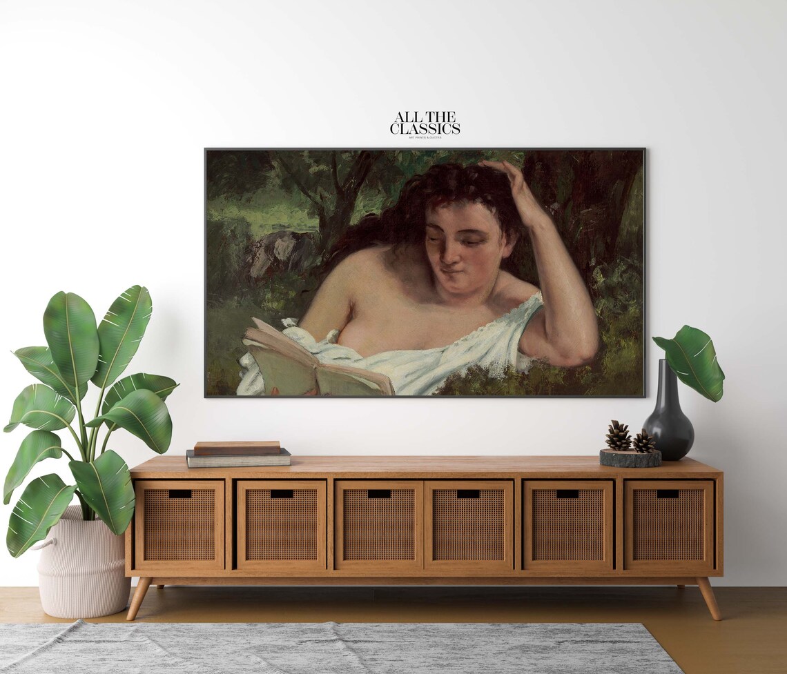 Woman Reading In Forest Half Draped Vintage Romantic Art Poster - Image 2