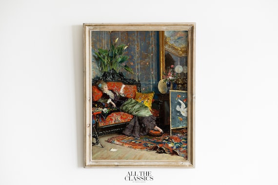 Elegant Victorian Woman Reclining Parlor Vintage Female Portrait Print