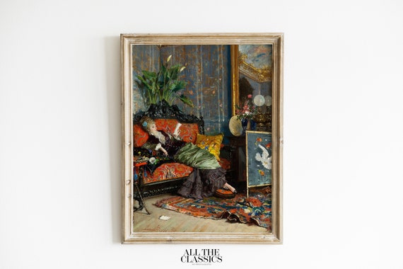 Vintage Art Print Wall Art Elegant Victorian Woman Female Portrait Bold Colorful Young Woman Reading Lucius Rossi