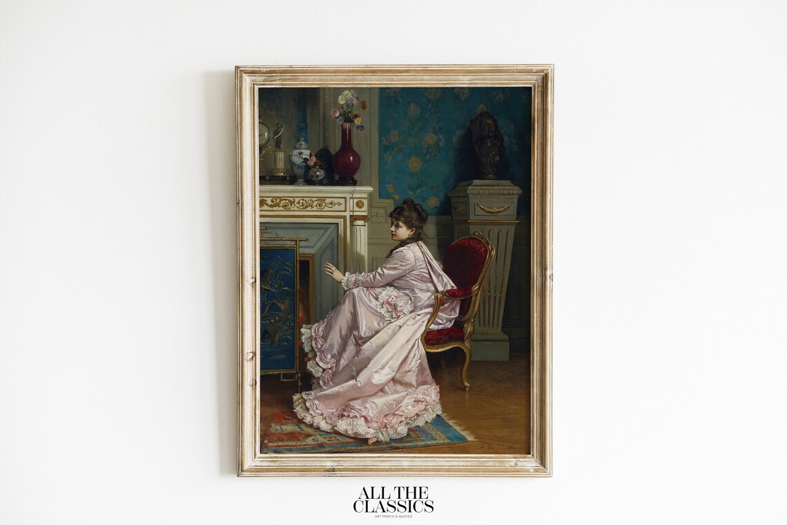 Auguste Toulmouche Au Coin De Feu Elegant Lady By Fireplace Interior Poster