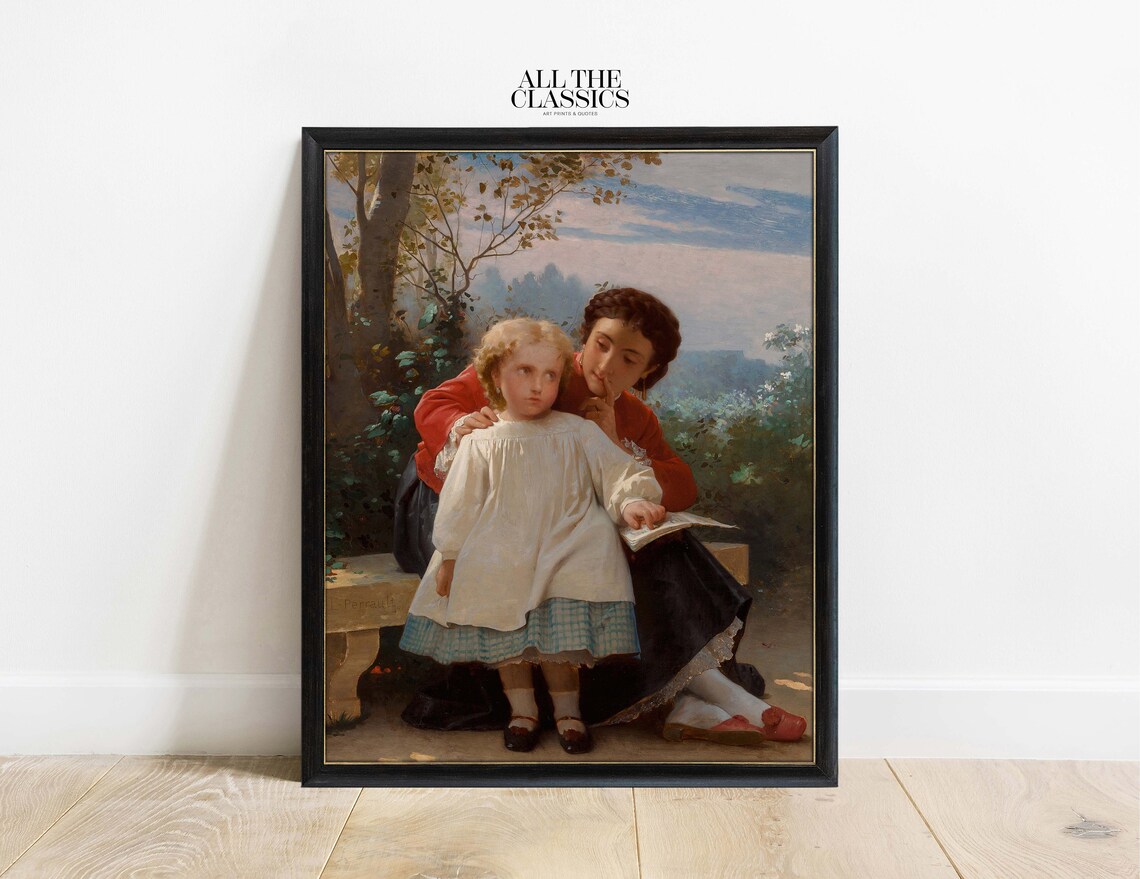 Mother And Child Reading Together Vintage Rustic Family Portrait Print - Image 3