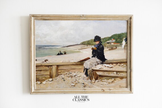 Ferdinand Heilbuth Woman Reading At The Seashore Beach Scene Art Poster