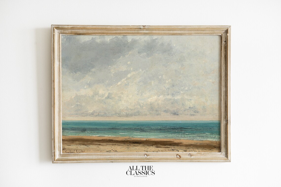 Vintage Gustave Courbet Calm Seascape Turquoise Ocean Beach Wall Art