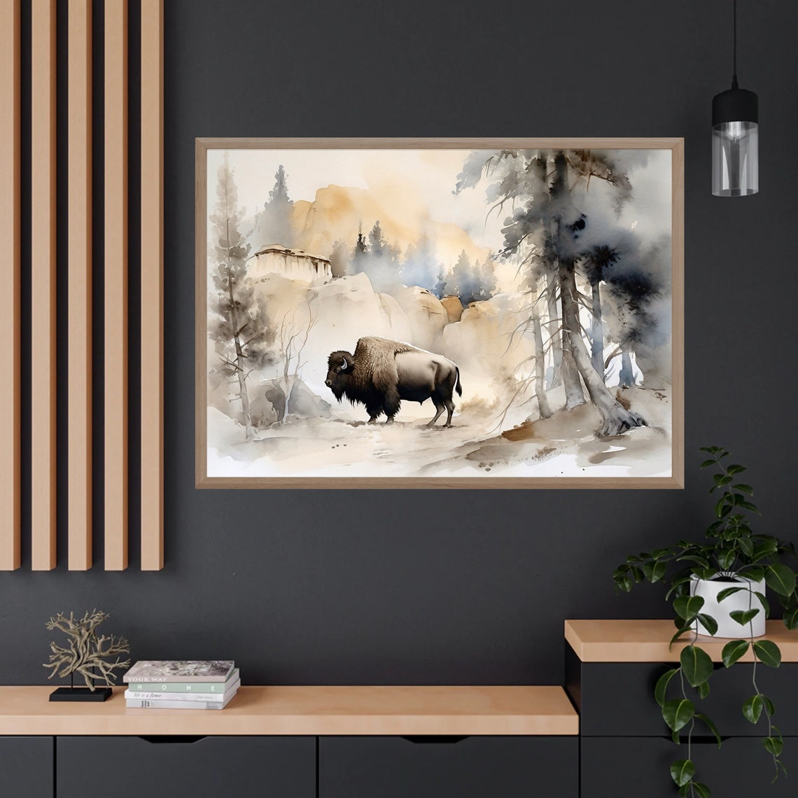 American Bison Misty Forest Wildlife Watercolor Nature Art Poster - Image 4