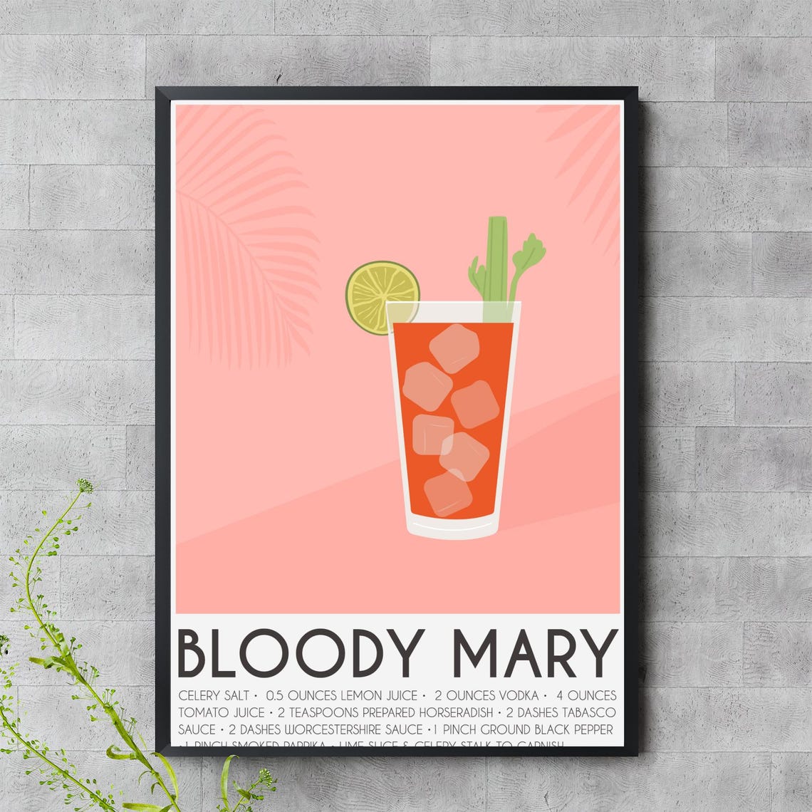 Bloody Mary Cocktail Recipe Poster Tomato Vodka Brunch Classic