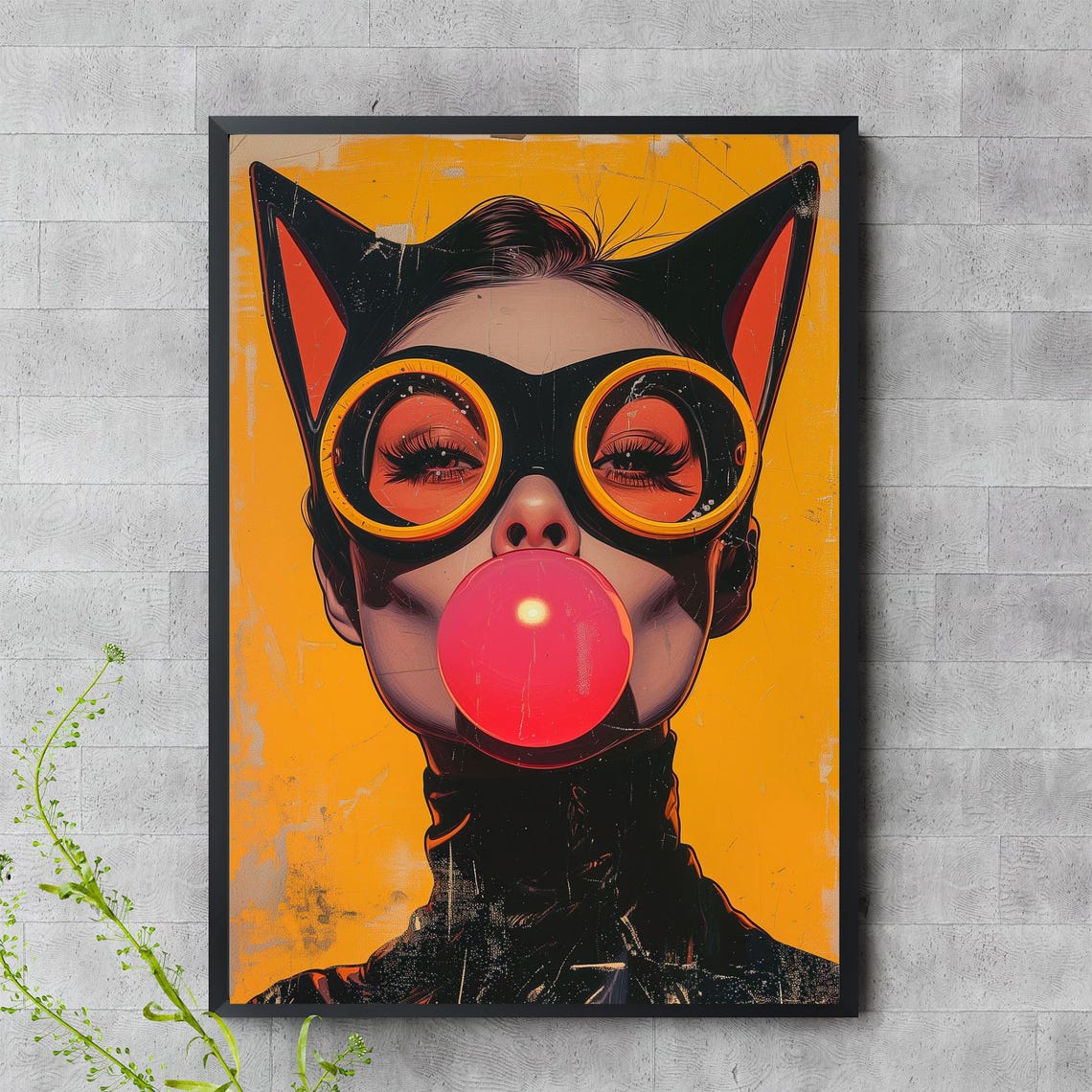 Pop Art Cat Girl Bubblegum Sunglasses Fun Modern Colorful Poster