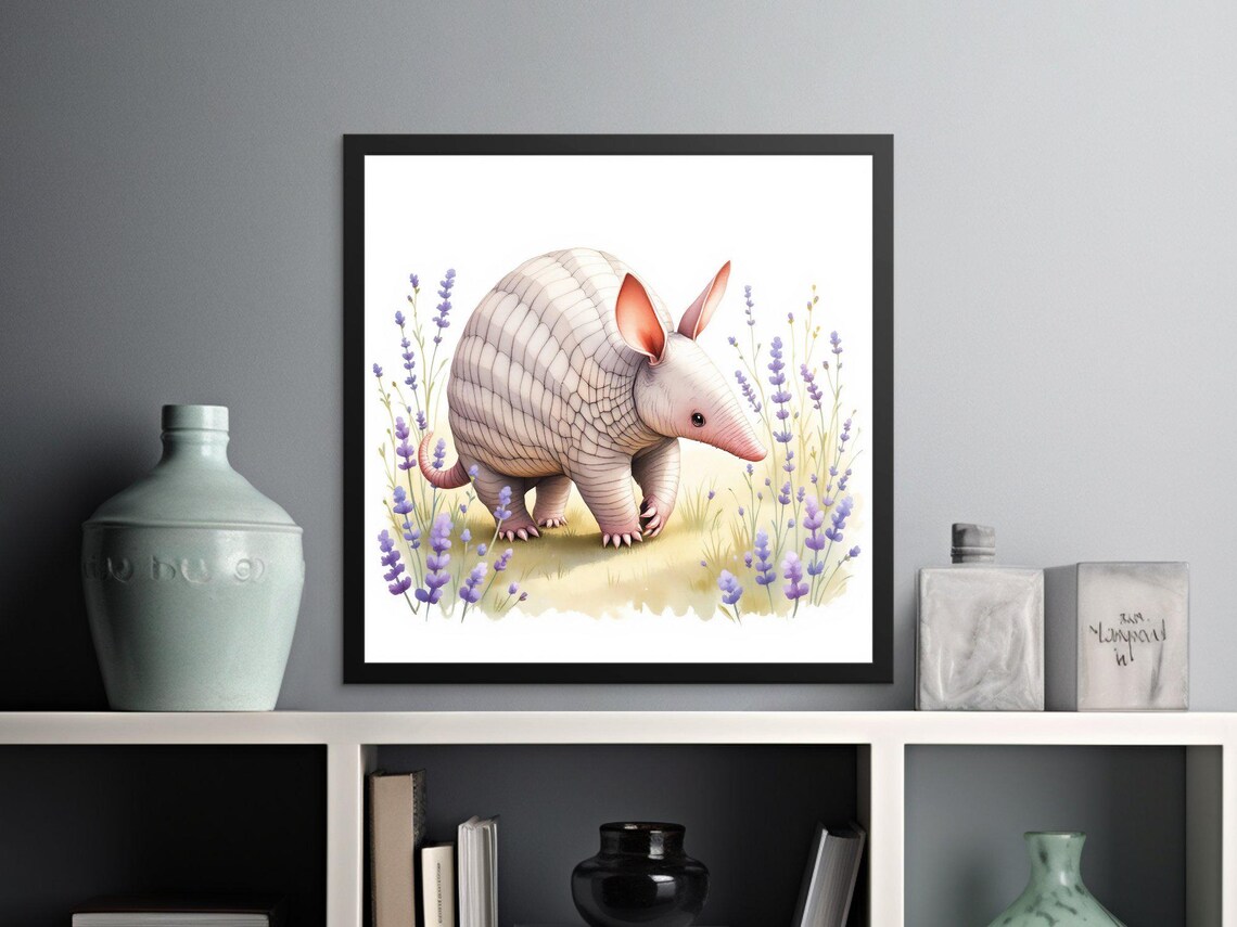 Cute Armadillo Lavender Field Art Print Whimsical Animal Wall Decor Gallery Wrap Nursery Art Instant - Image 2