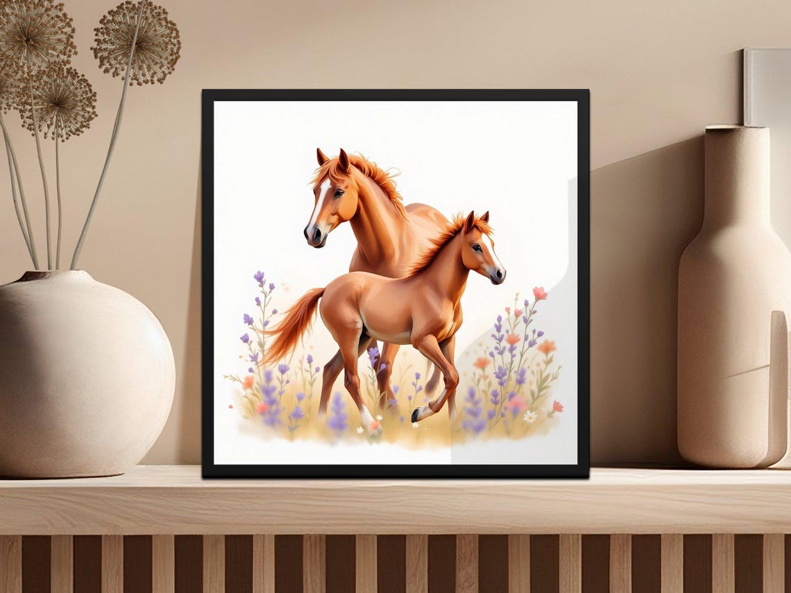 Beautiful Horse Wall Art Horse And Foal Print Horse Artwork Animal Paintings Nursery Wall Decor Kids Room Art Pony Art Print - Image 3
