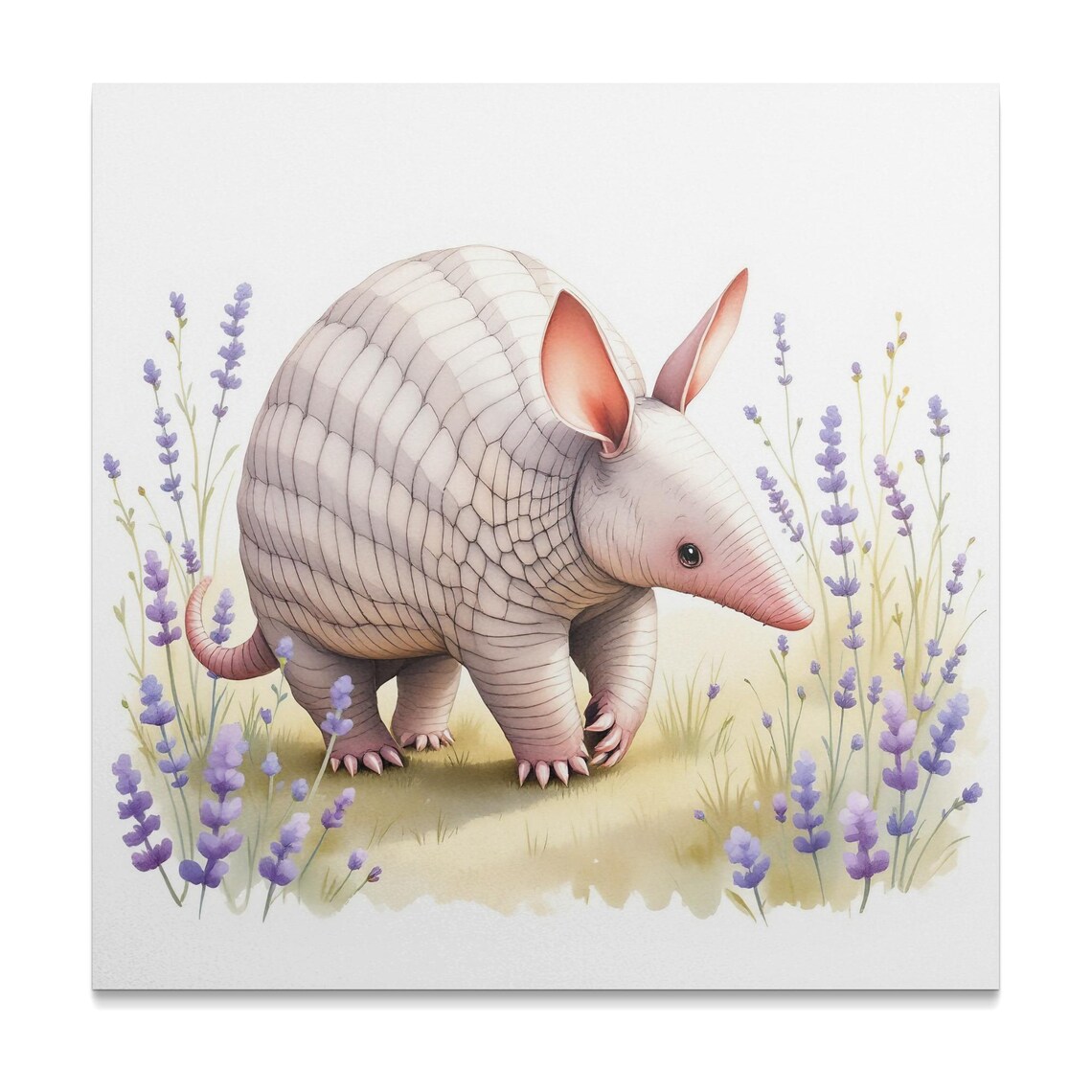 Cute Armadillo Lavender Field Art Print Whimsical Animal Wall Decor Gallery Wrap Nursery Art Instant - Image 3