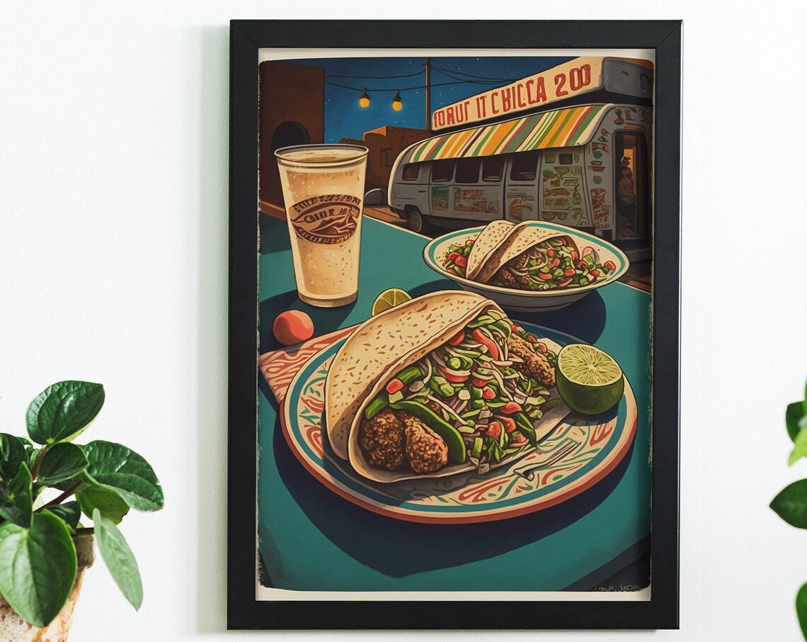 Street Tacos and Horchata Night Market Food Truck Scene Poster