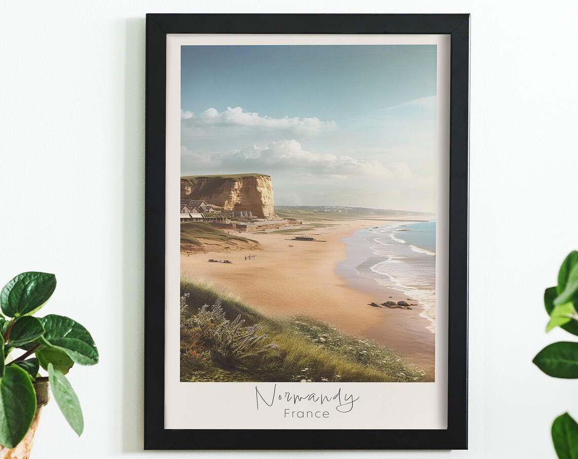 Normandy France Beach Cliffs Coastal Photography Travel Poster