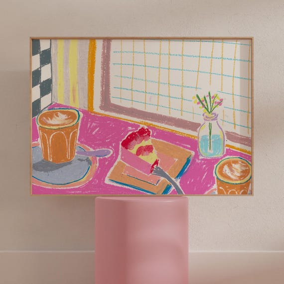 Coffee And Cake Kitchen Art Print, Eclectic Decor