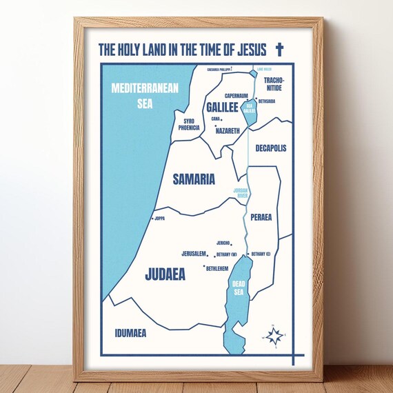 Biblical Palestine Map Holy Land Poster Of Israel In Roman Times