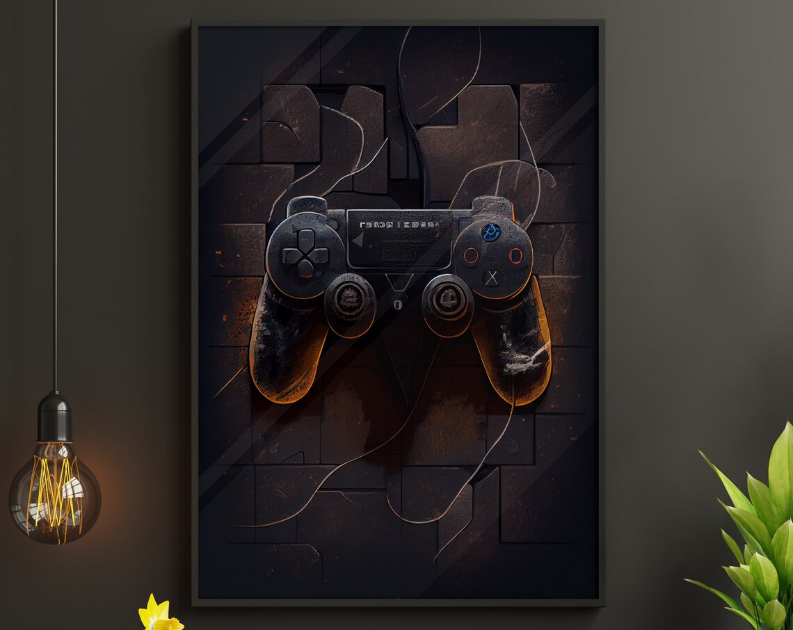 Dark Weathered Game Controller Stone Wall Moody Gaming Poster