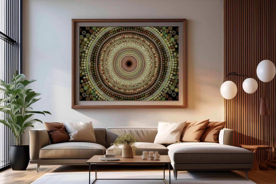 Green And Brown Mandala Of Concentric Beaded Circles Art Poster - Image 2