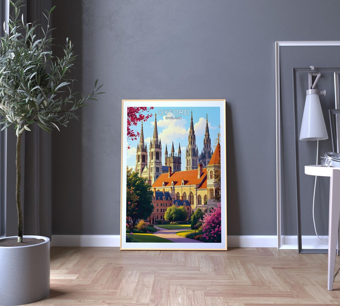 Oxford England Gothic Spires College Gardens Spring Blossom Poster - Image 5