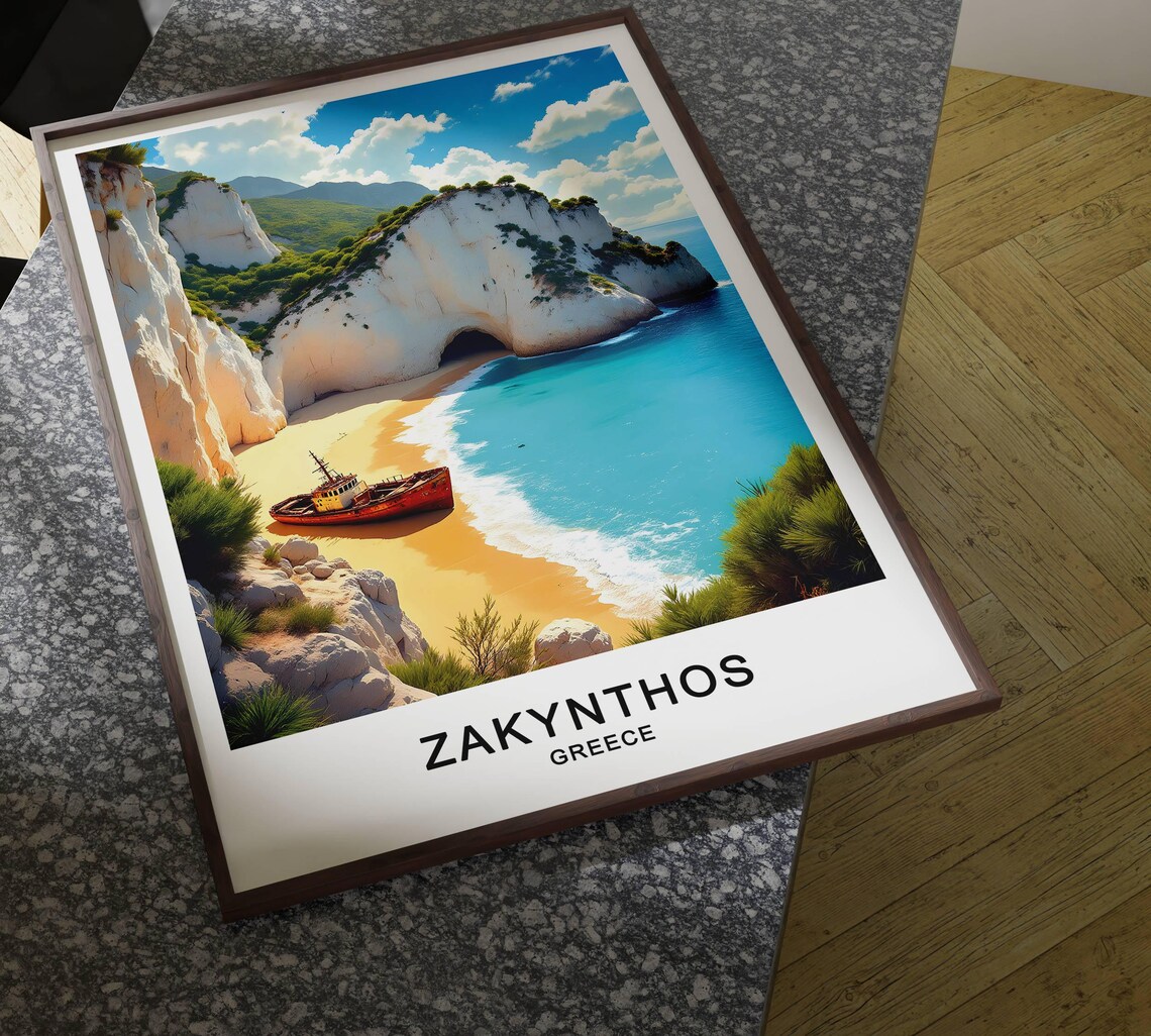 Zakynthos Greece Navagio Shipwreck Beach Turquoise Water White Cliffs Travel Poster - Image 4