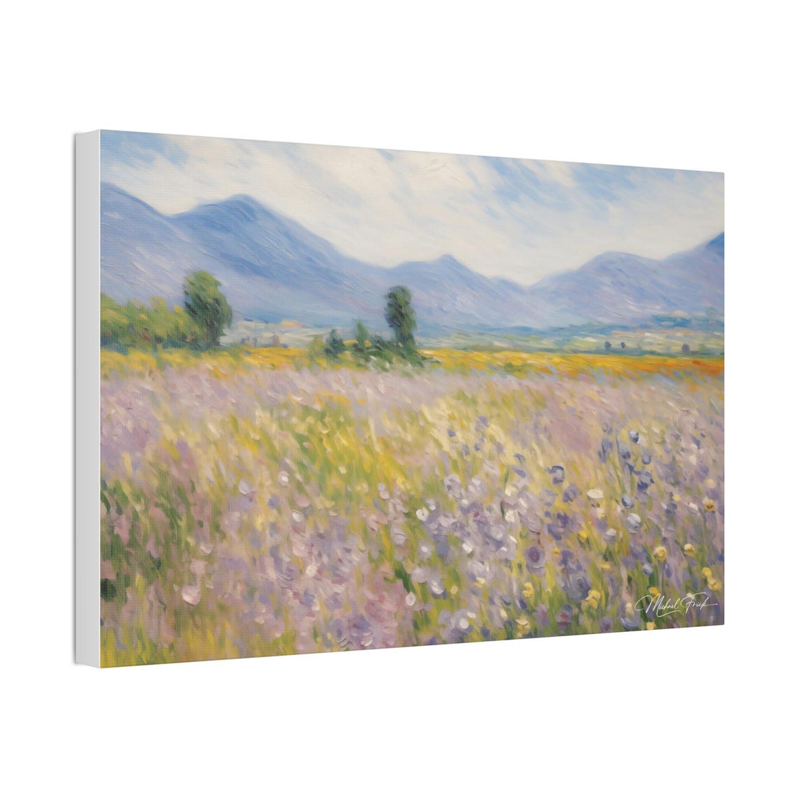 Impressionist Wildflower Meadow Mountain View Landscape Poster - Image 4