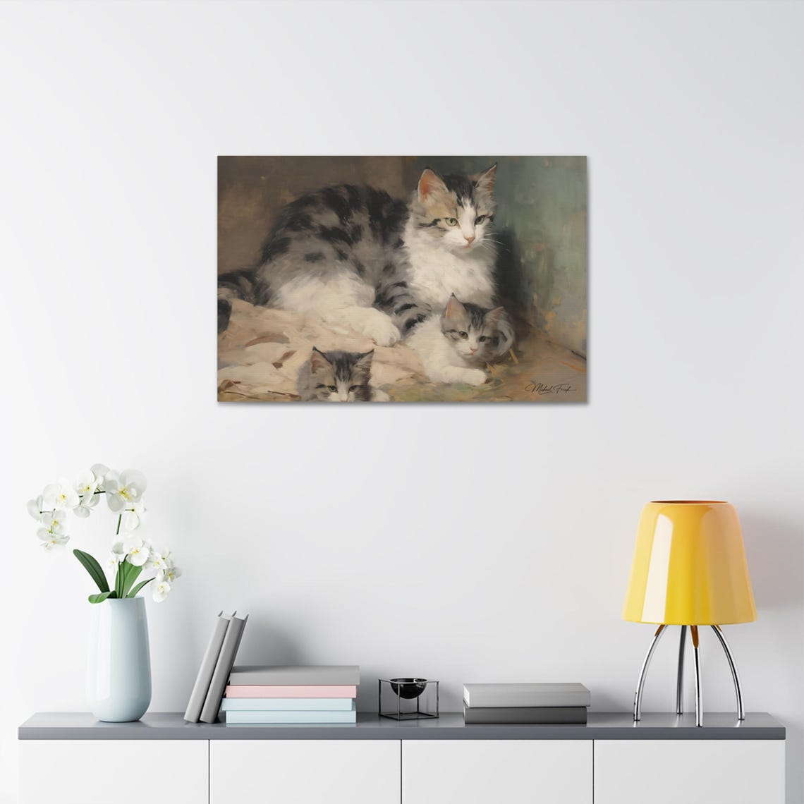 Mother Tabby Cat and Kittens Vintage Oil Painting Style Poster - Image 7