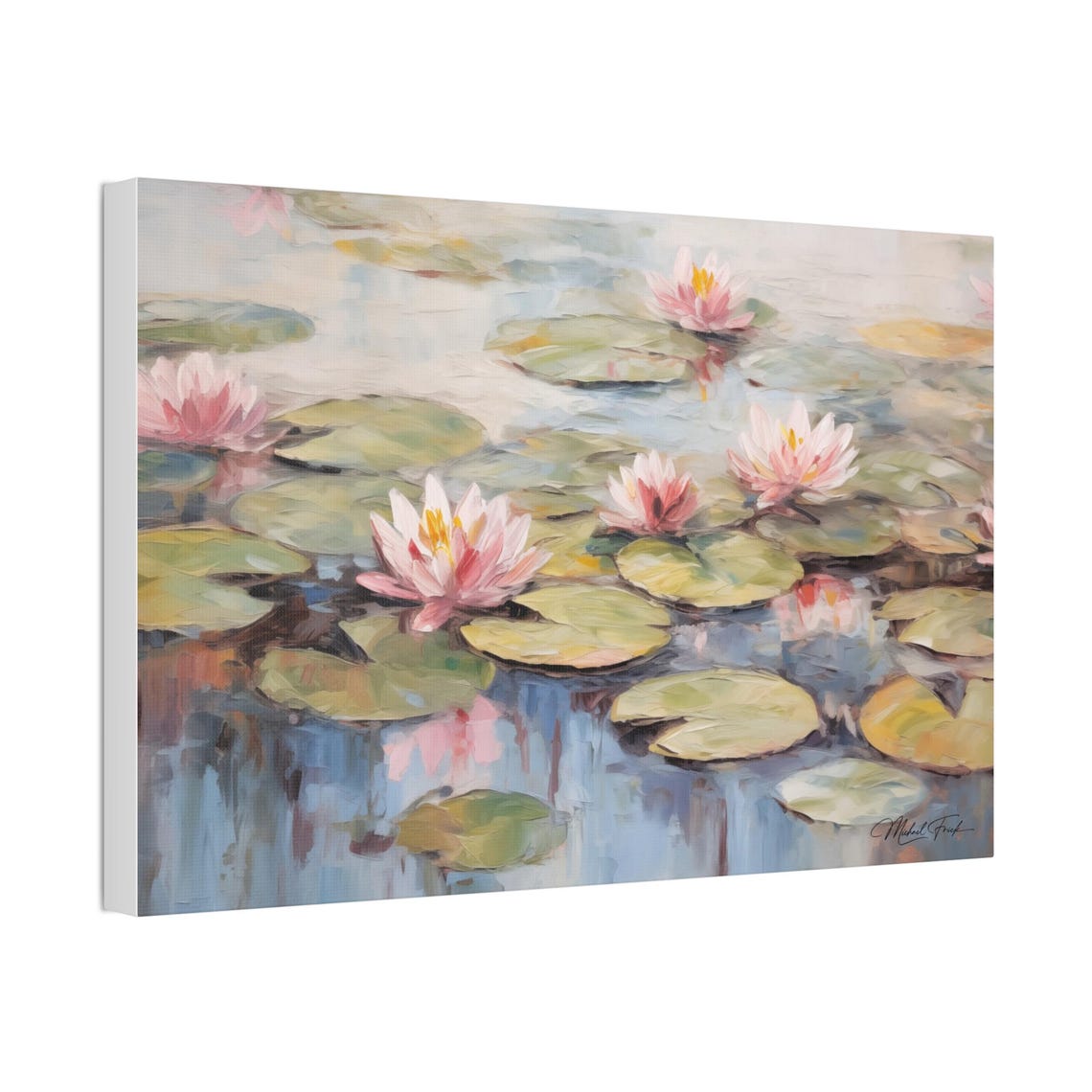 Pink Water Lilies Pond Bloom Classic Floral Art Scene Poster - Image 4