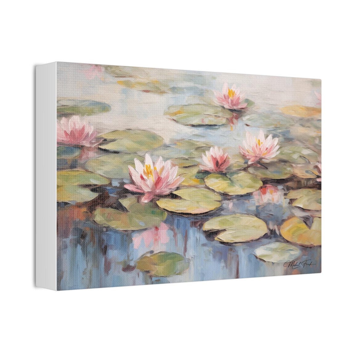 Pink Water Lilies Pond Bloom Classic Floral Art Scene Poster - Image 3