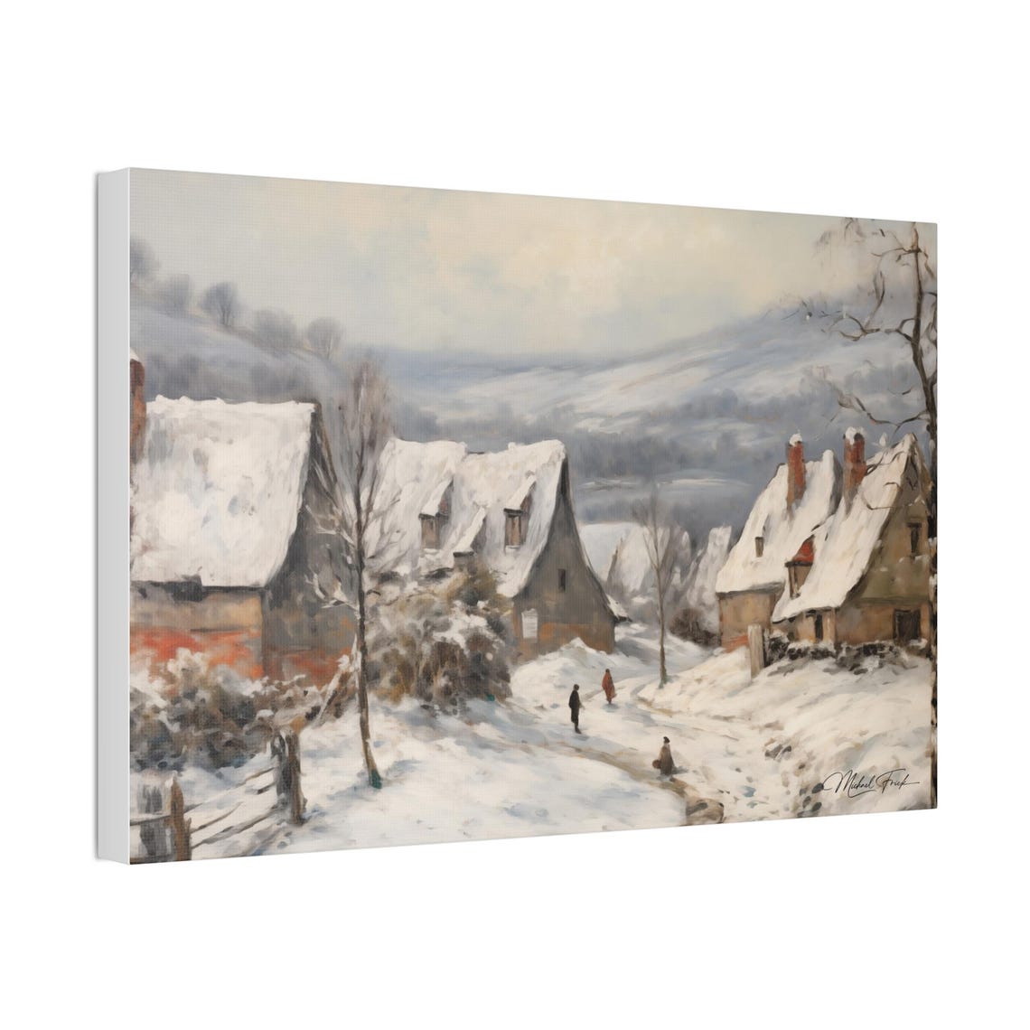 Snow Covered Village Winter Daytime Scene Landscape Art Poster - Image 4