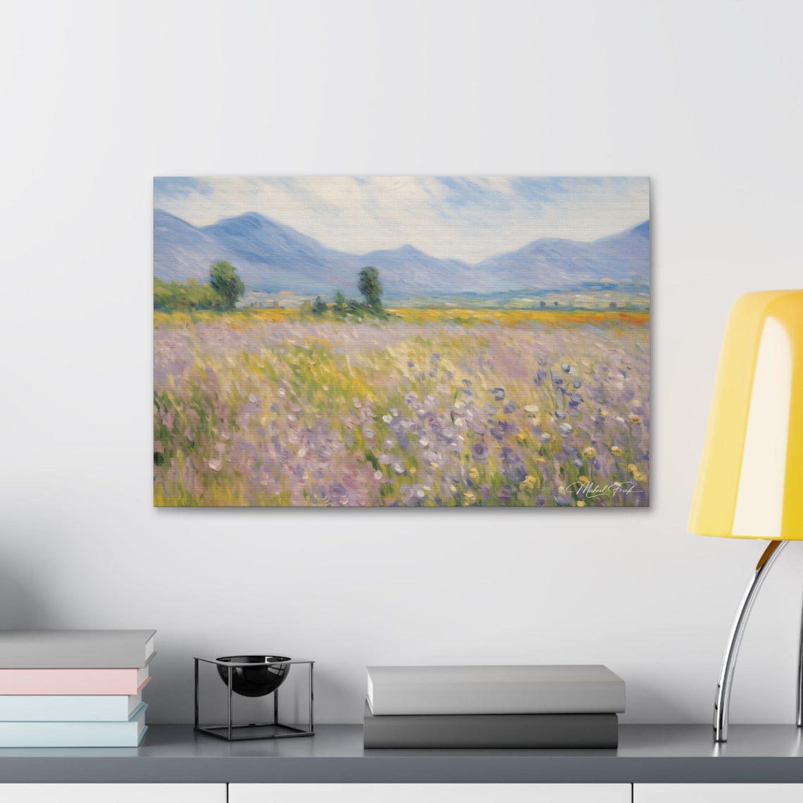 Impressionist Wildflower Meadow Mountain View Landscape Poster