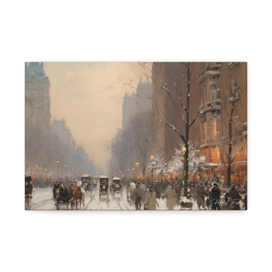 Snowy City Street Evening Carriage Ride Vintage Scene Poster - Image 2