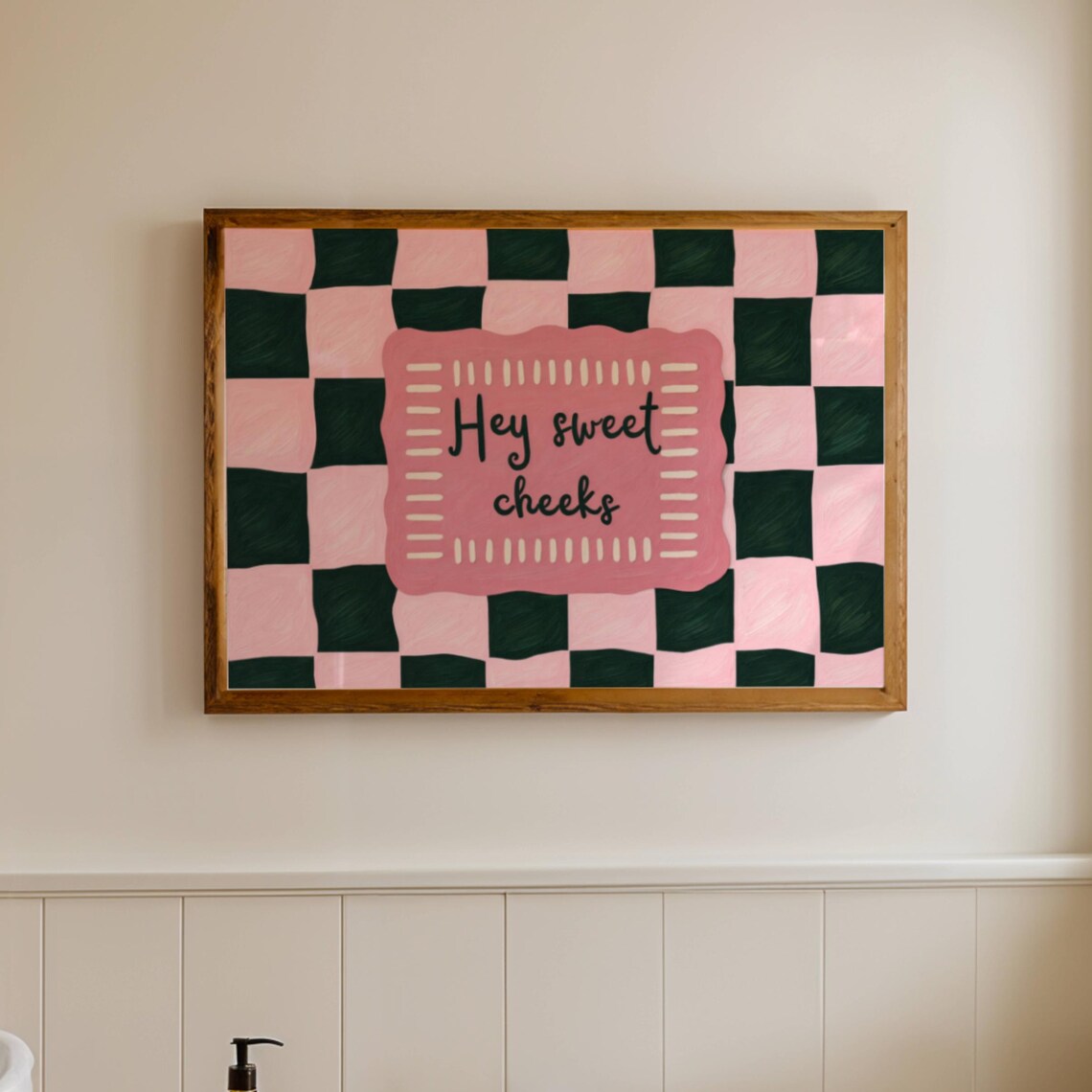 Hey Sweet Cheeks Funny Hand Lettered Pink Bathroom Quote Poster