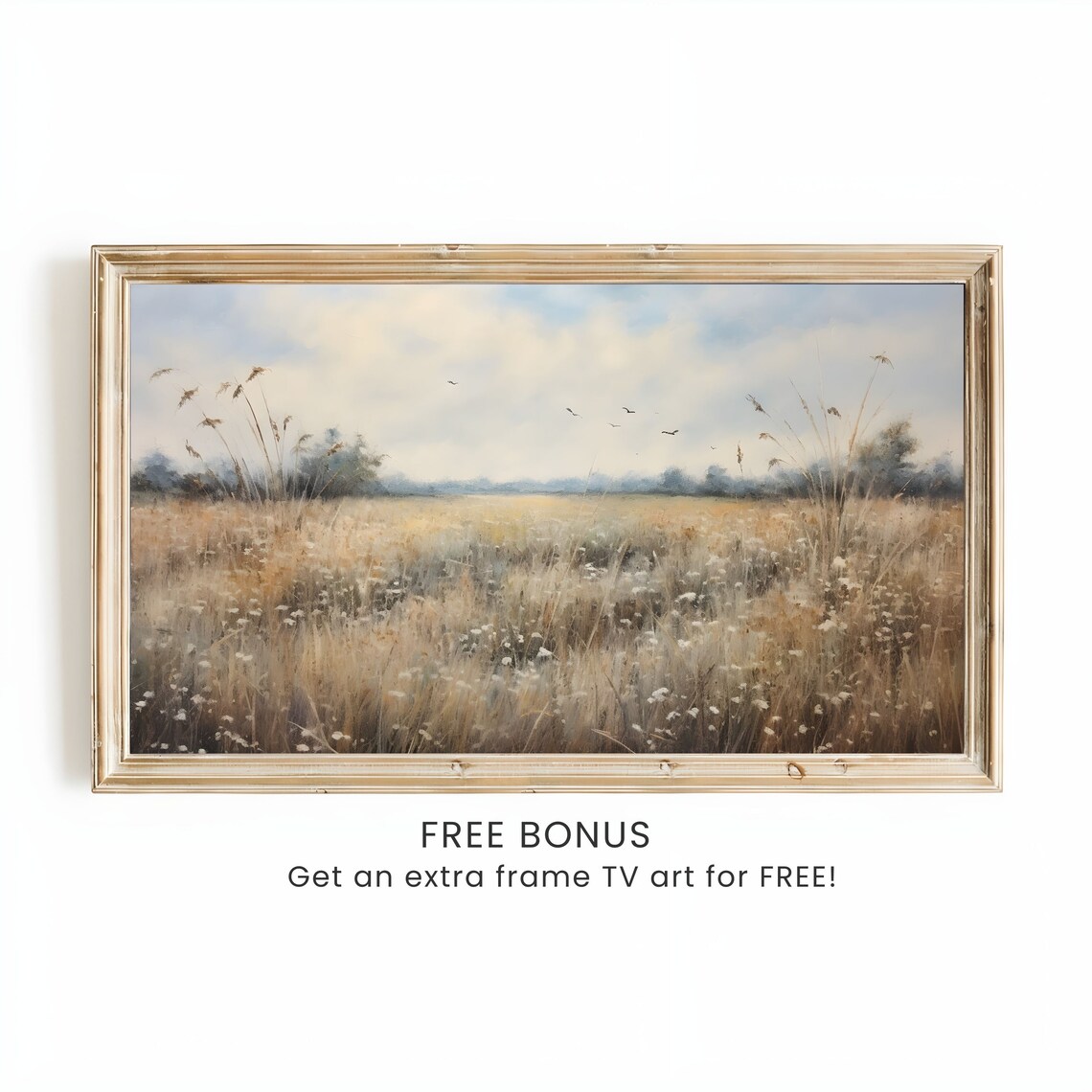 Golden Wildflower Field with Birds Vintage Prairie Landscape Poster - Image 3