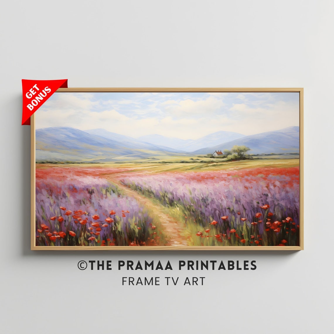 Frame Tv Art Of Antique Spring Wildflower Field Oil Painting Vintage Landscape Country Field Art Farmhouse Decor