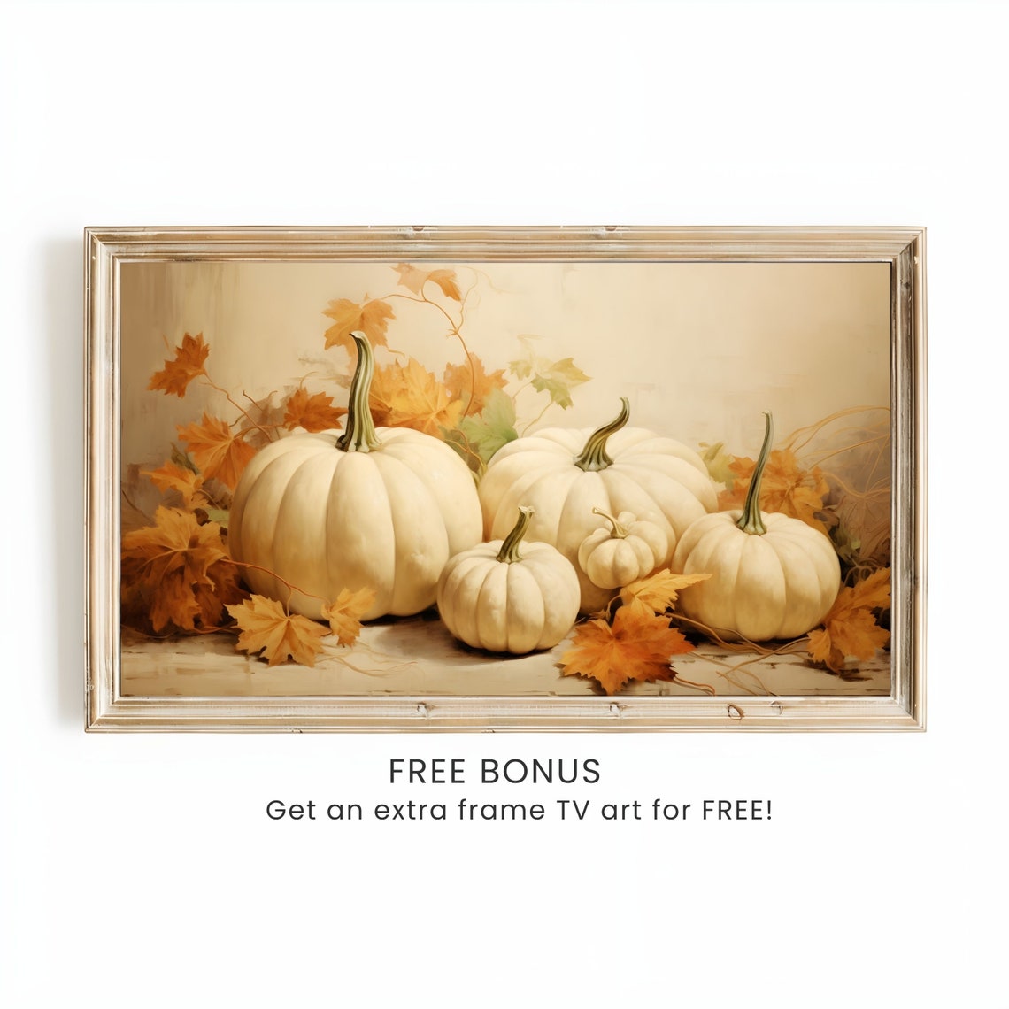 White Pumpkins Still Life Autumn Leaves Fall Neutral Chic Poster - Image 2