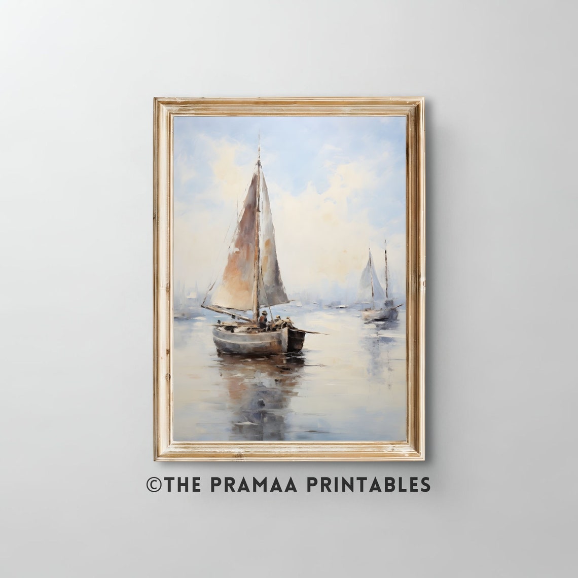 Sailboat Harbor Watercolor Soft Blue Coastal Nautical Art Print