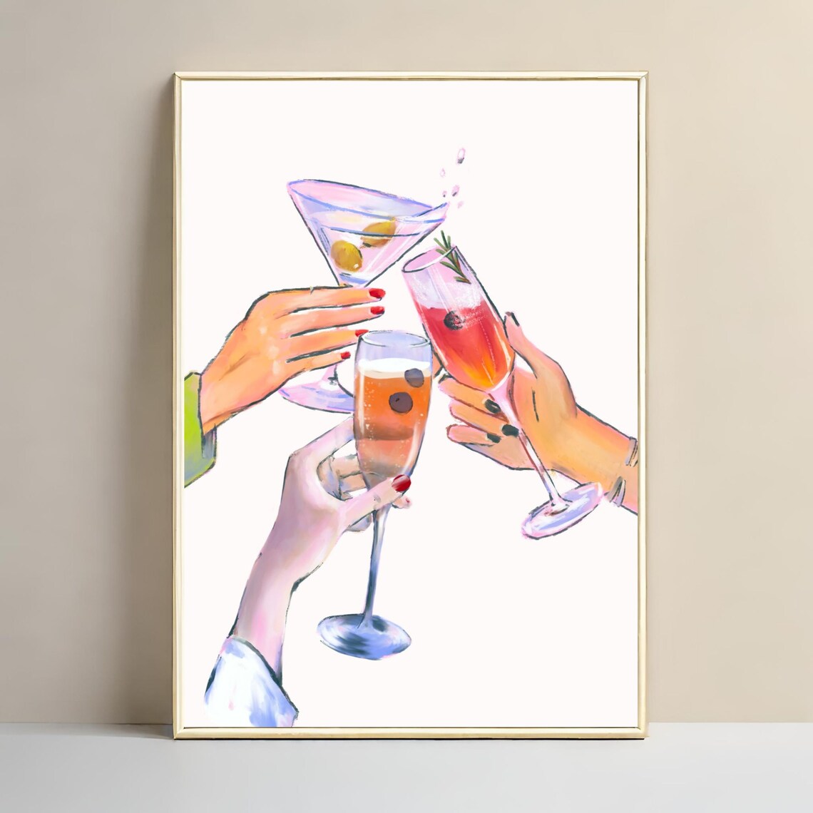 Martini And Champagne Toast Girls Night Out Watercolor Wall Art - Image 3